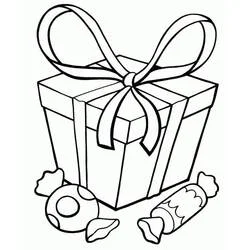 Dibujo de Regalo con lazo y caramelos para colorear