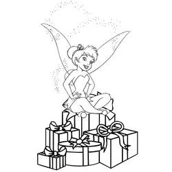 Dibujo de Campanilla sentada sobre una pila de regalos para colorear