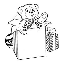 Dibujo de Oso de peluche saliendo de una caja regalo para colorear