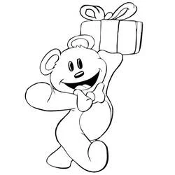Dibujo de Osito de peluche sosteniendo un regalo en alto para colorear