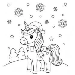 Dibujo de Unicornio de Navidad con gorro y bufanda para colorear