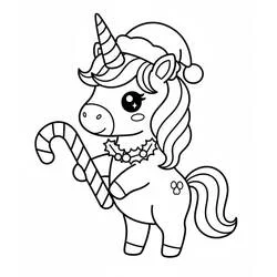 Dibujo de Unicornio de Navidad con caramelo navideño para colorear