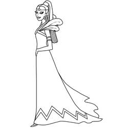 Dibujo de Princesa africana con vestido largo elegante para colorear