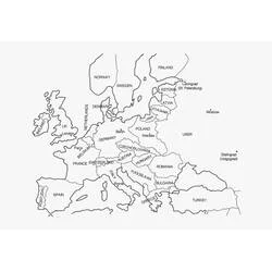 Dibujo de Mapa de Europa con nombres de países para colorear
