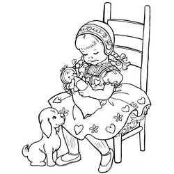 Dibujo de Niña con vestido tradicional sosteniendo una muñeca para colorear Dibujo de Niña con vestido tradicional sosteniendo una muñeca para colorear