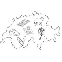 Dibujo de Mapa de Suiza con sus símbolos típicos para colorear Dibujo de Mapa de Suiza con sus símbolos típicos para colorear