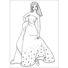 Dibujo de Barbie posando con un vestido de gala elegante para colorear