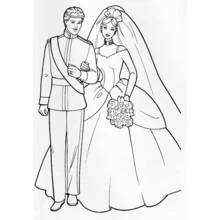 Dibujo de Barbie y Ken el día de su boda para colorear