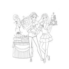 Dibujo de Barbie celebra un cumpleaños con pastel y regalos para colorear