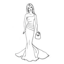 Dibujo de Barbie con vestido largo elegante para colorear