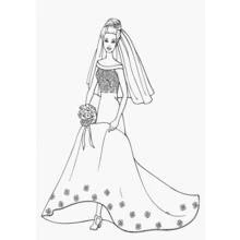 Dibujo de Barbie con vestido de novia para colorear