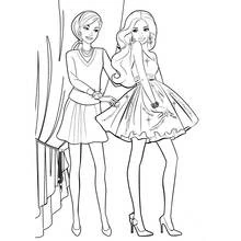 Dibujo de Barbie posando con su amiga elegante para colorear