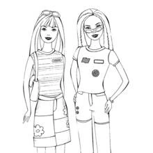 Dibujo de Barbie y su amiga con ropa informal para colorear