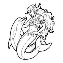 Dibujo de Barbie sirena con un delfín para colorear