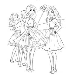 Dibujo de Barbie posando con sus amigas en vestidos de fiesta para colorear