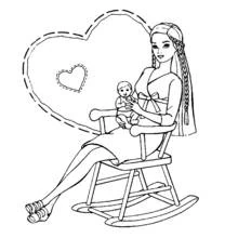 Dibujo de Barbie meciendo a un bebé en una silla para colorear