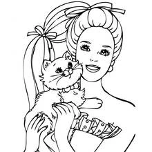 Dibujo de Barbie sosteniendo a su gatito para colorear