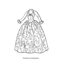 Dibujo de Barbie vestido de noche con motivos ondulados para colorear