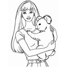 Dibujo de Barbie sosteniendo un koala para colorear