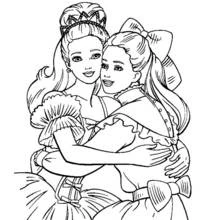 Dibujo de Barbie abrazando a su amiga para colorear