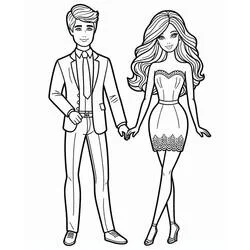 Dibujo de Barbie y Ken tomados de la mano para colorear