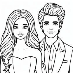 Dibujo de Barbie y Ken posando juntos para colorear