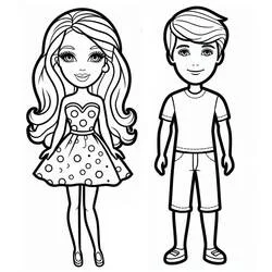 Dibujo de Barbie y Ken de pie uno junto al otro para colorear