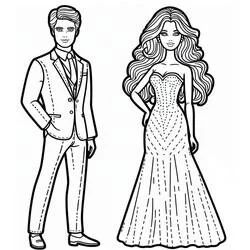 Dibujo de Barbie y Ken vestidos para una fiesta elegante para colorear