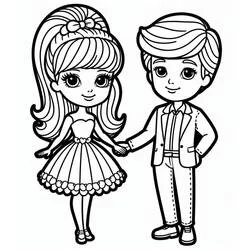 Dibujo de Barbie y Ken tomados de la mano para colorear