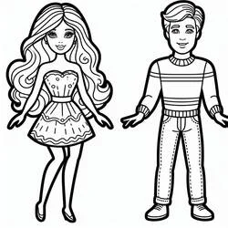 Dibujo de Barbie y Ken de pie uno junto al otro para colorear