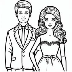 Dibujo de Barbie y Ken vestidos para una noche elegante para colorear