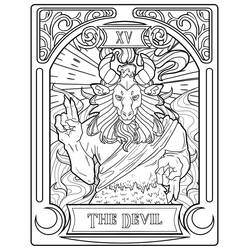 Dibujo de El Diablo carta de tarot con figura con cuernos para colorear