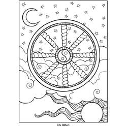Dibujo de Rueda de tarot con símbolo yin-yang para colorear