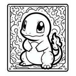 Dibujo de Charmander sentado dentro de un marco decorativo para colorear Dibujo de Charmander sentado dentro de un marco decorativo para colorear
