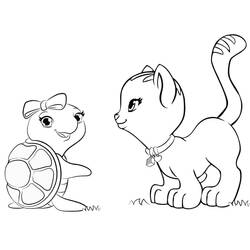 Dibujo de Lego Friends tortuga y gatito cara a cara para colorear