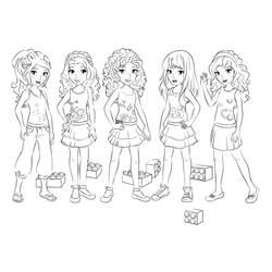 Dibujo de Lego Friends grupo de cinco chicas posando para colorear