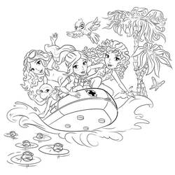 Dibujo de Lego Friends chicas haciendo rafting en un río tropical para colorear