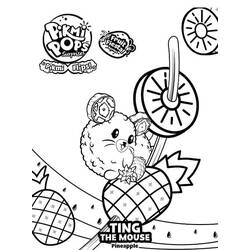 Dibujo de Pikmi Pops Ting sentada sobre una piña para colorear