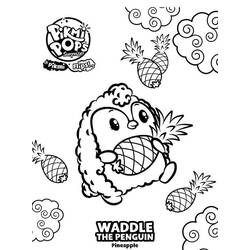 Dibujo de Pikmi Pops Waddle el pingüino sosteniendo una piña para colorear
