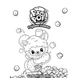 Dibujo de Pikmi Pops Gemmi Jamma la llama en pijama para colorear