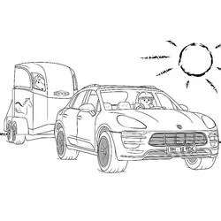 Dibujo de Playmobil coche remolcando un tráiler para caballos para colorear