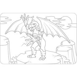 Dibujo de Playmobil dragón guerrero de pie sobre un peñasco para colorear