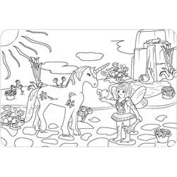 Dibujo de Playmobil hada alimentando a un unicornio para colorear