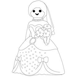 Dibujo de Playmobil novia sosteniendo un ramo de flores para colorear