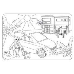 Dibujo de Playmobil de vacaciones con coche y villa para colorear