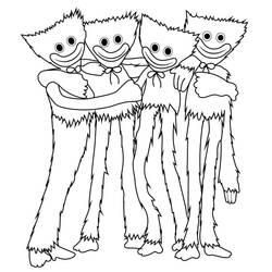 Dibujo de Huggy Wuggy en grupo abrazándose para colorear