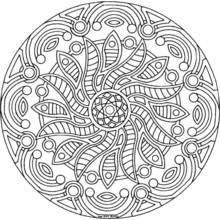Dibujo de Mandala con pétalos en espiral y círculos para colorear