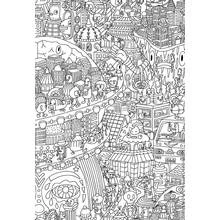 Dibujo de Ciudad doodle repleta de pequeños personajes para colorear