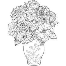 Dibujo de Ramo de flores en un jarrón decorado para colorear