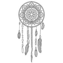 Dibujo de Atrapasueños con mandala detallado y plumas para colorear